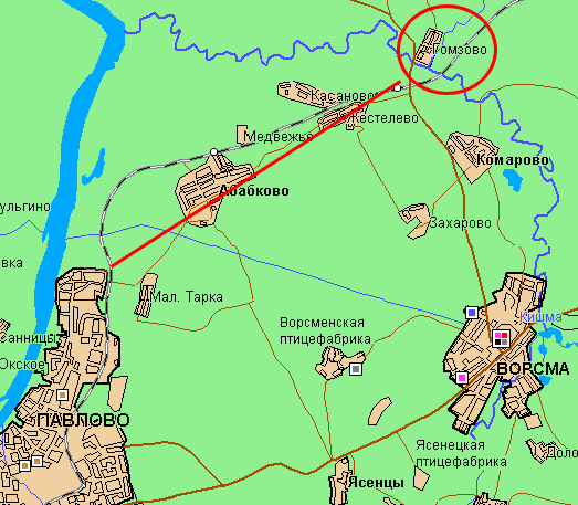 Карта Павлово, Гомзово